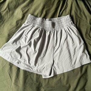 Vuori Light Gray Smocked-Waist Performance Shorts